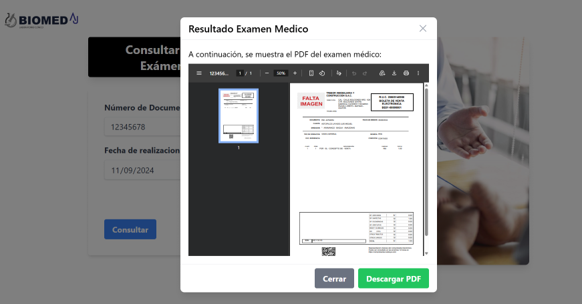 Visor y descarga de resultados - BIOMELAD